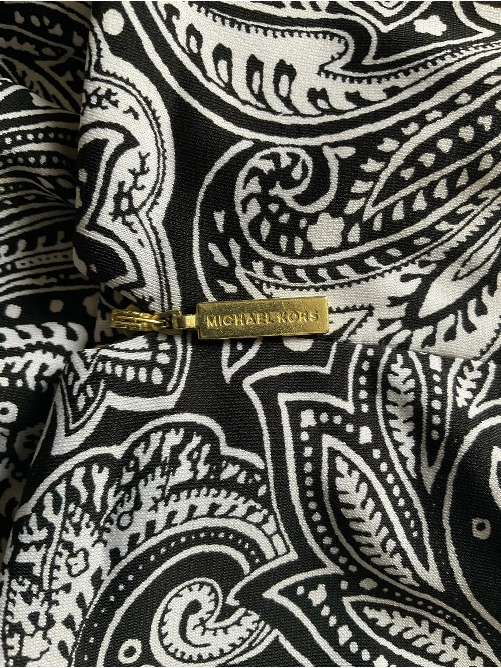 Michael Kors Black & White Paisley-Print Midi Dress Size M